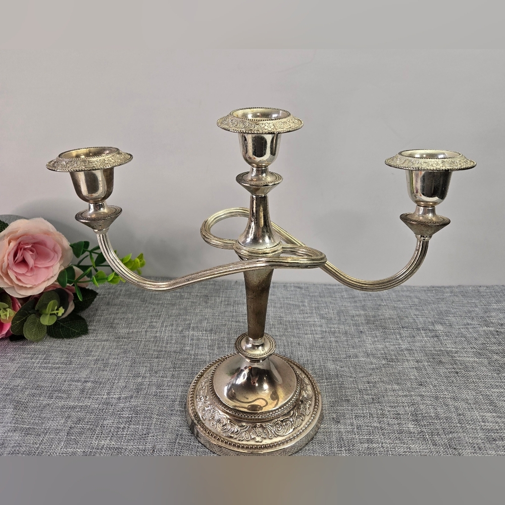 Midcentury‎ Silverplated E.P. Zinc Twisted 3 arm Candelabra Candlestick